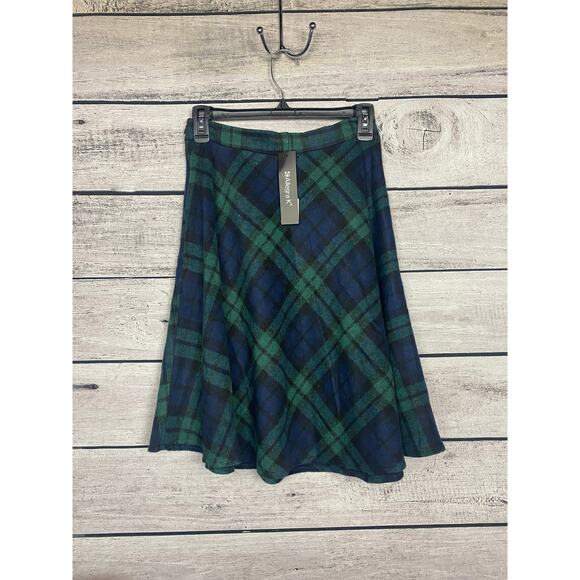 NWT Ladies Allegra K Navy/Green Checkered Skirt - Small - Picture 2 of 5
